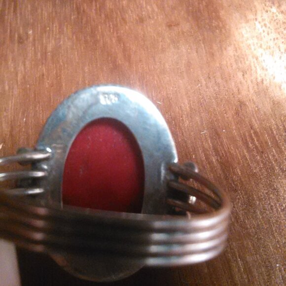 Red Coral Sterling Silver Ring (Size 9) - Picture 5 of 10
